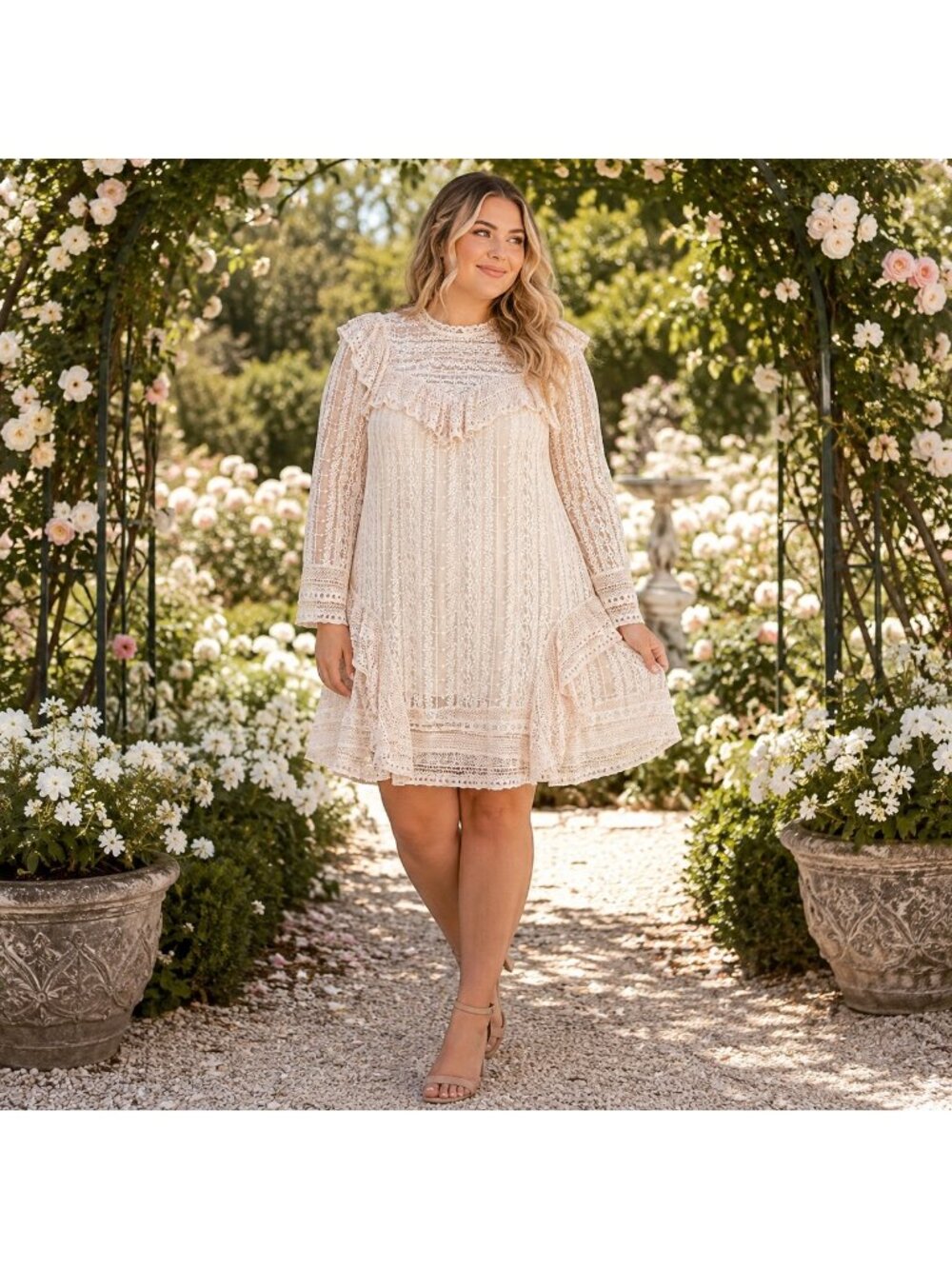 Free People Womens Lace Mini Dress Size XL Ivory Boho Romantic Bridal Edwardian
